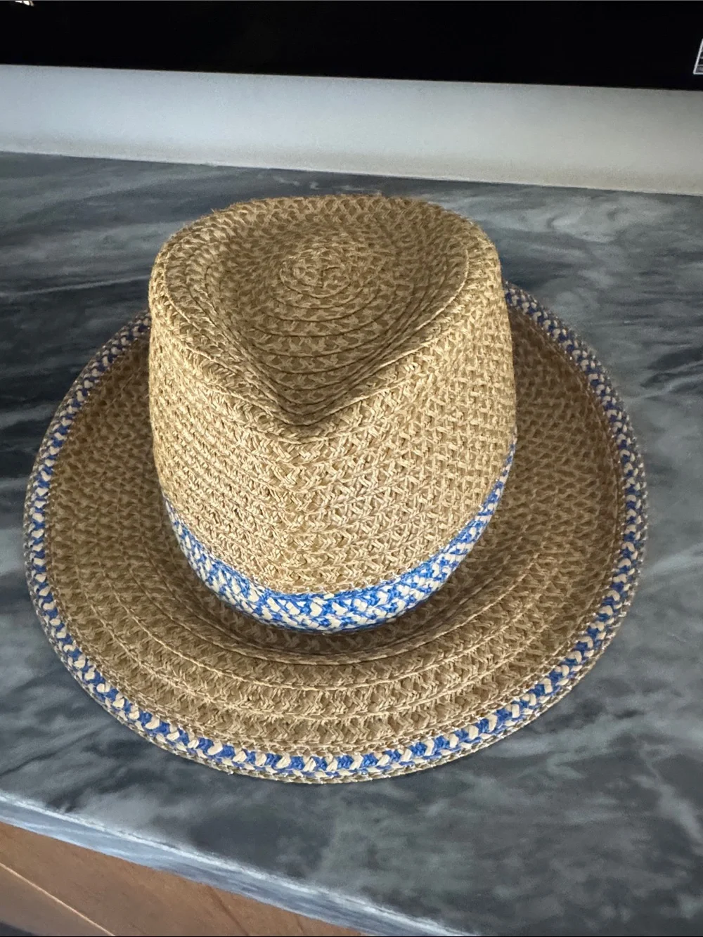 Straw Fedora Hat with Blue Trim - Women’s